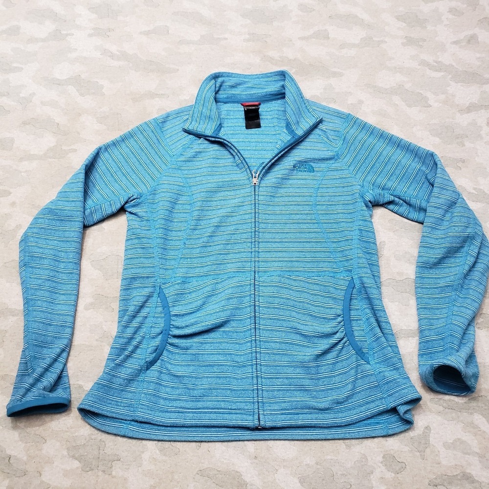 The North Face Sweatshirt Women Large Blue Full Zip Striped Long Sleeve Gorpcore
